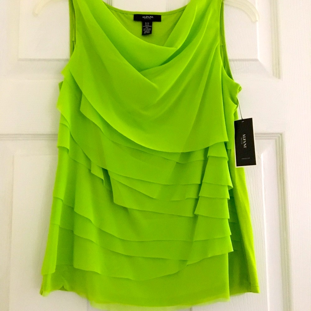 NWT LIME GREEN RUFFLE BLOUSE PETITE SMALL